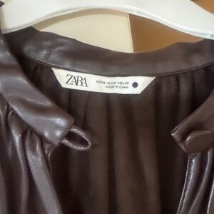 Zara Women's Dark Brown faux leather shirt